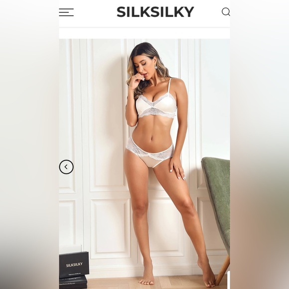 NWT Silksilky 100% Pure Silk -Silk Blend Solid Color Bra & Panty Set Color white - Picture 3 of 13